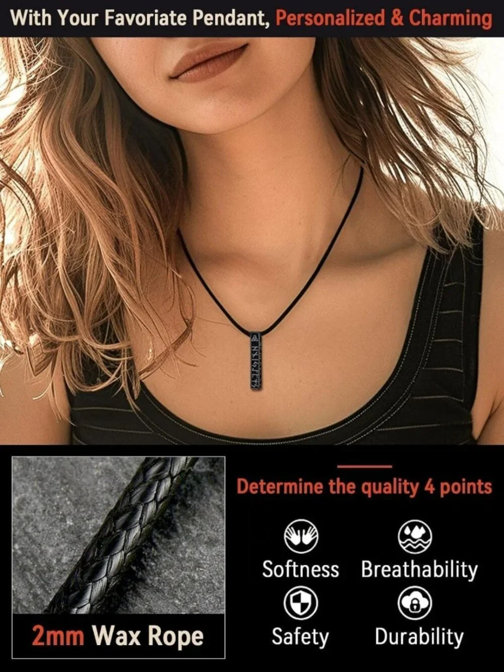 Braided Leather Necklace Cord with Stainless Steel Snap Clasp - Adjustable